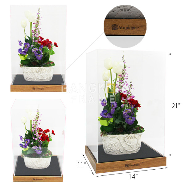 กรอบกล่องใสโชว์สินค้าฐานไม้